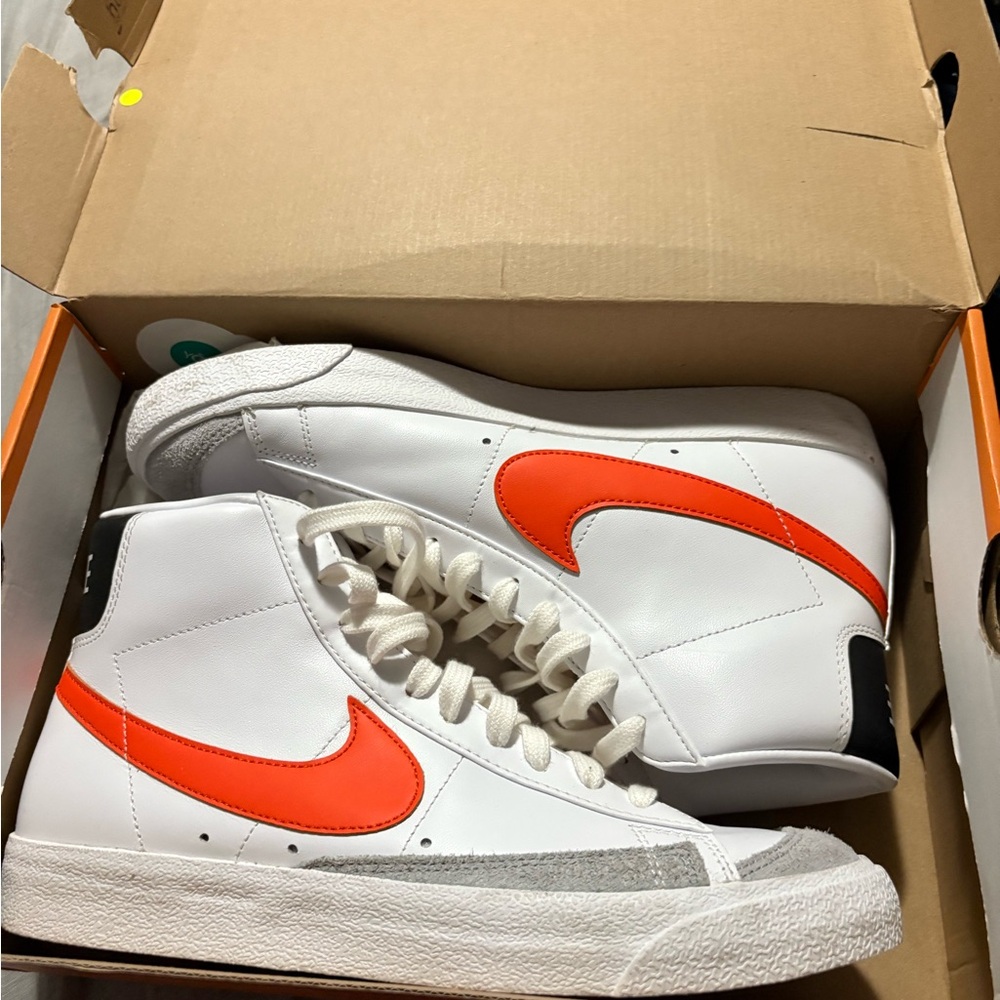 Nike White and Red High-Top Sneakers